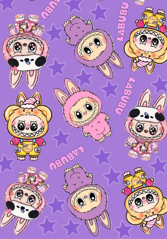 Puple Labubu- Composition book vinyl sticker (front and back)