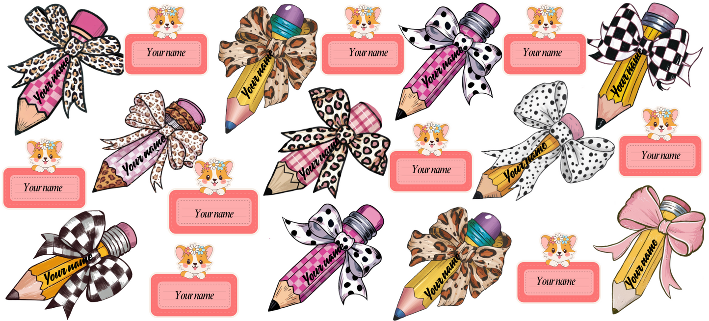 Pencils Name Stickers UV DTF (custom 1 name per sheet)