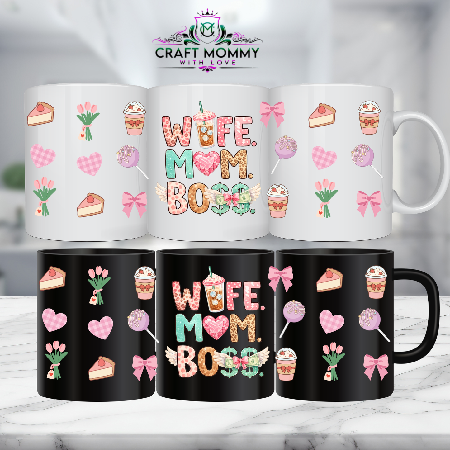 Wife Mom Boss - 11oz mug UV DTF Mug wrap