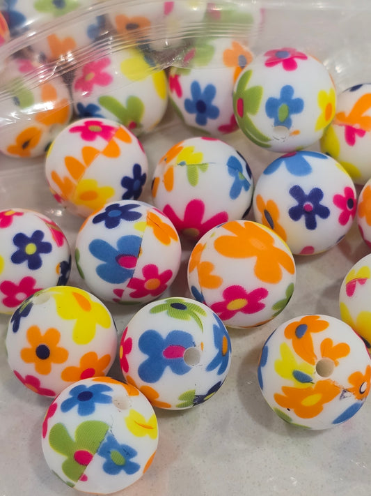 15mm Silicon beads bright floral