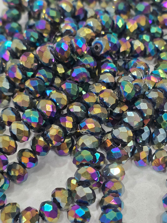 Glass rondelle beads 8mm- metallic black