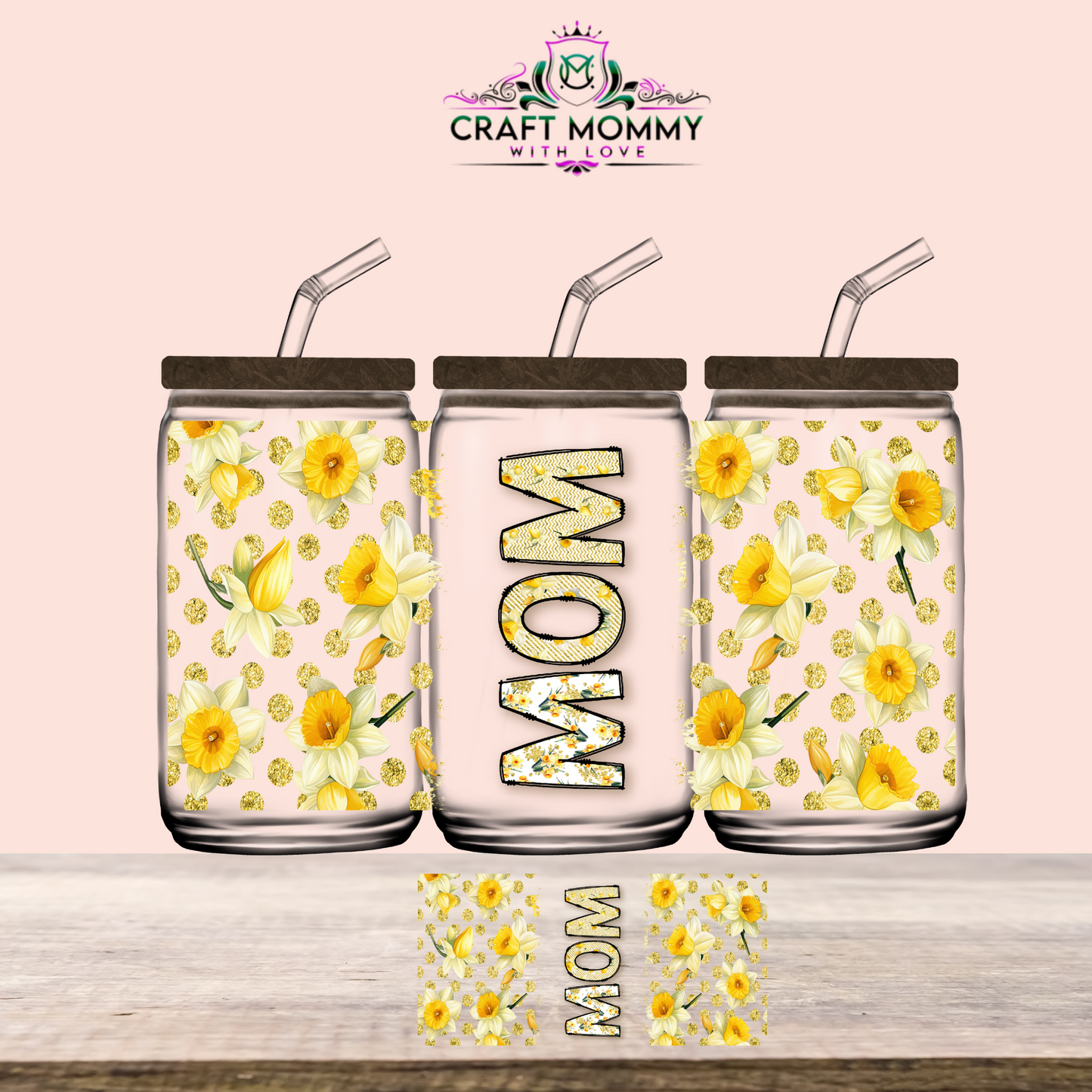 MOM floral yellow - UV DTF Wrap 16 oz