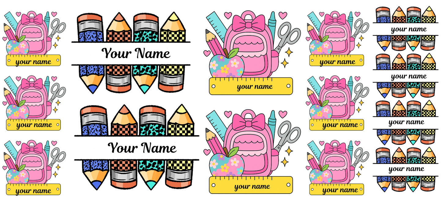 Back pack and pencil Name Stickers UV DTF (custom 1 name per sheet)