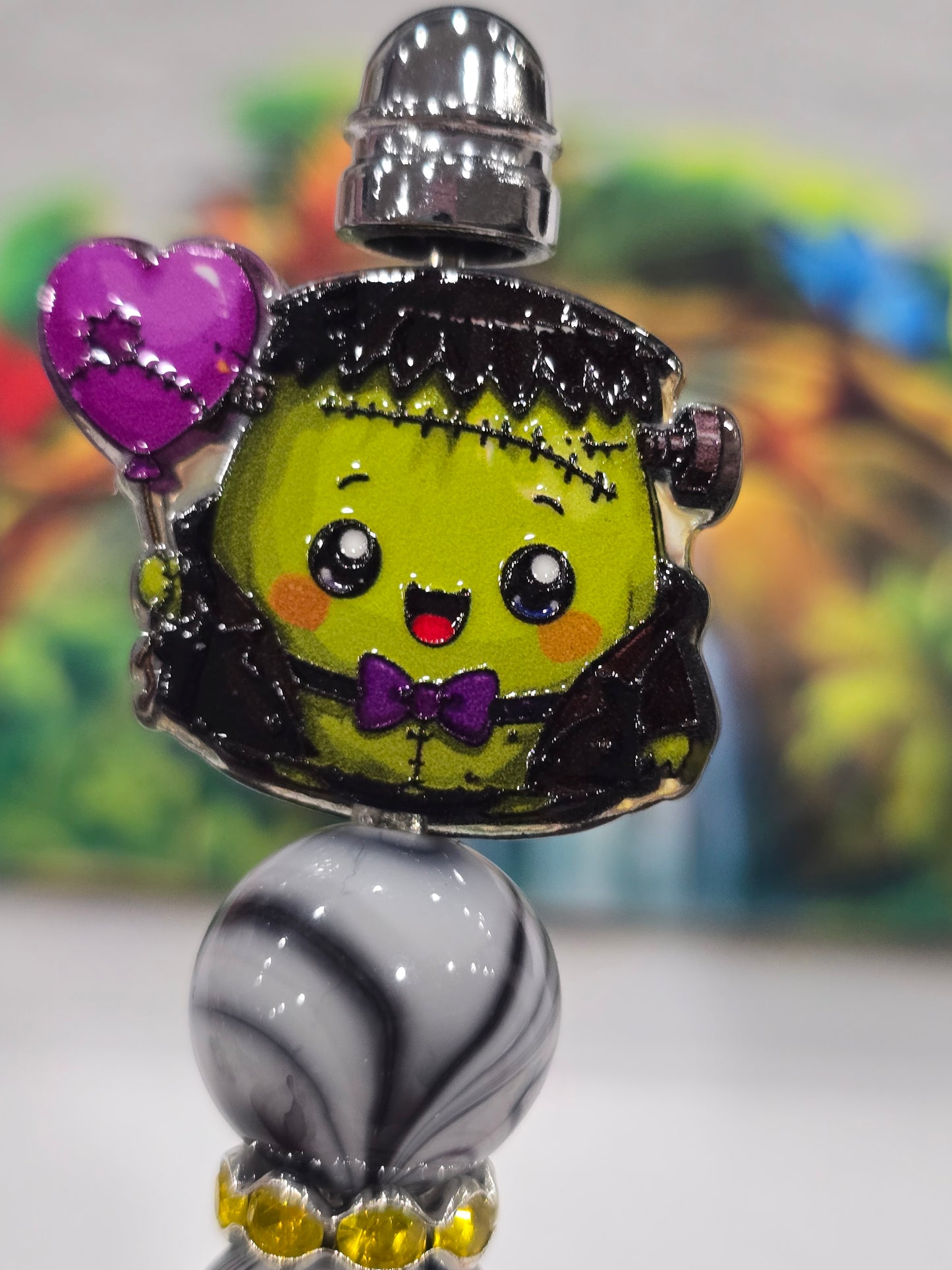 Acrylic Focal beads- Bao bun halloween -green