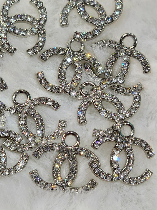 CC Rhinestone silver -Metal Charm Pendant