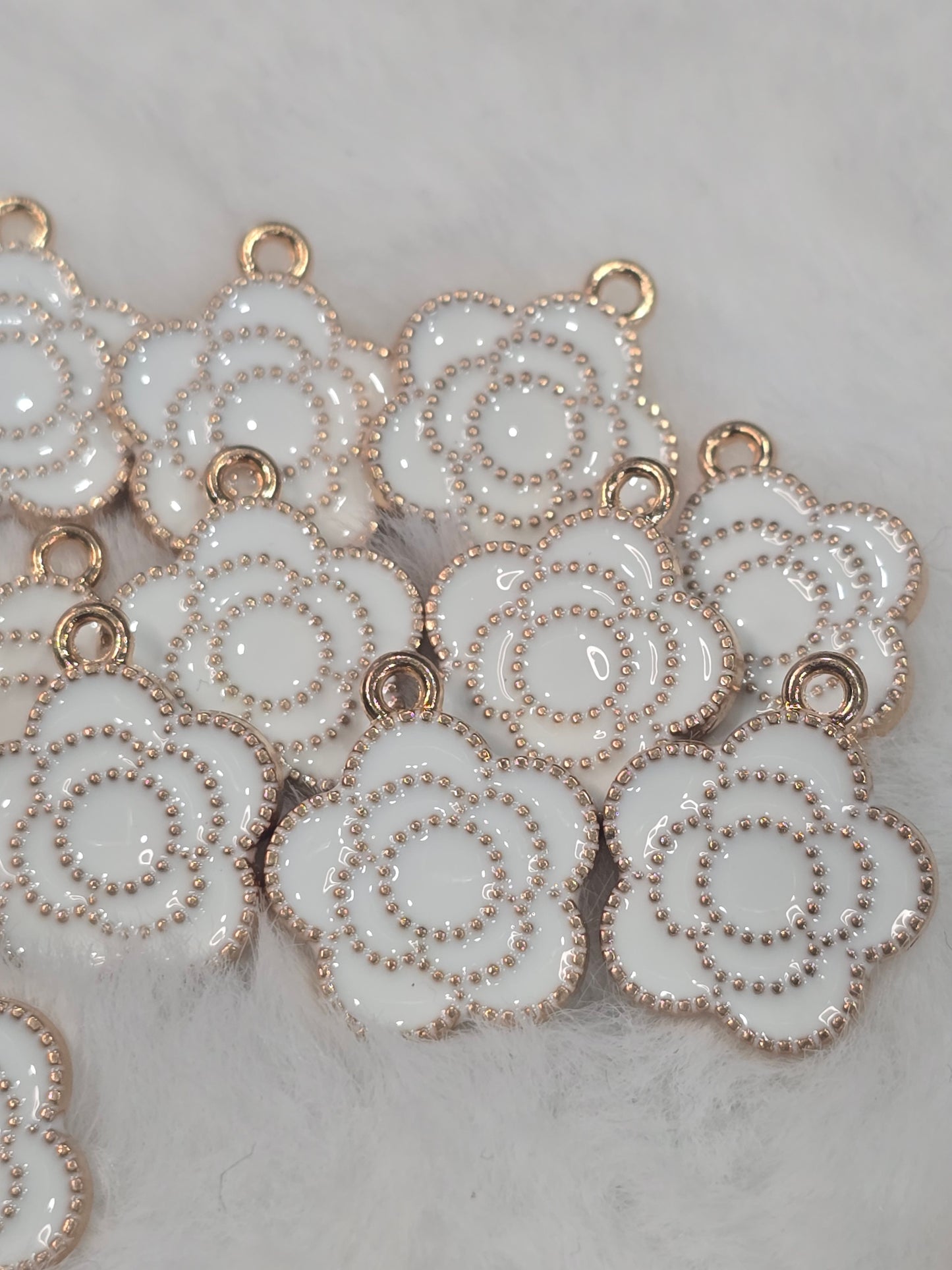 White CC Flowers -Metal Charm Pendant