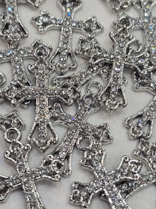 Rhinestone silver cross Metal pendant charms