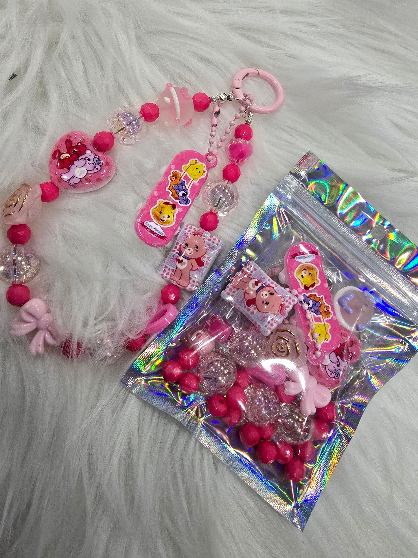 DIY Phone & Bag Keychain Kit - pink care bears
