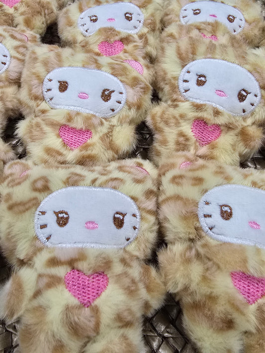 Plushie Keychain- Light brown with pink heart