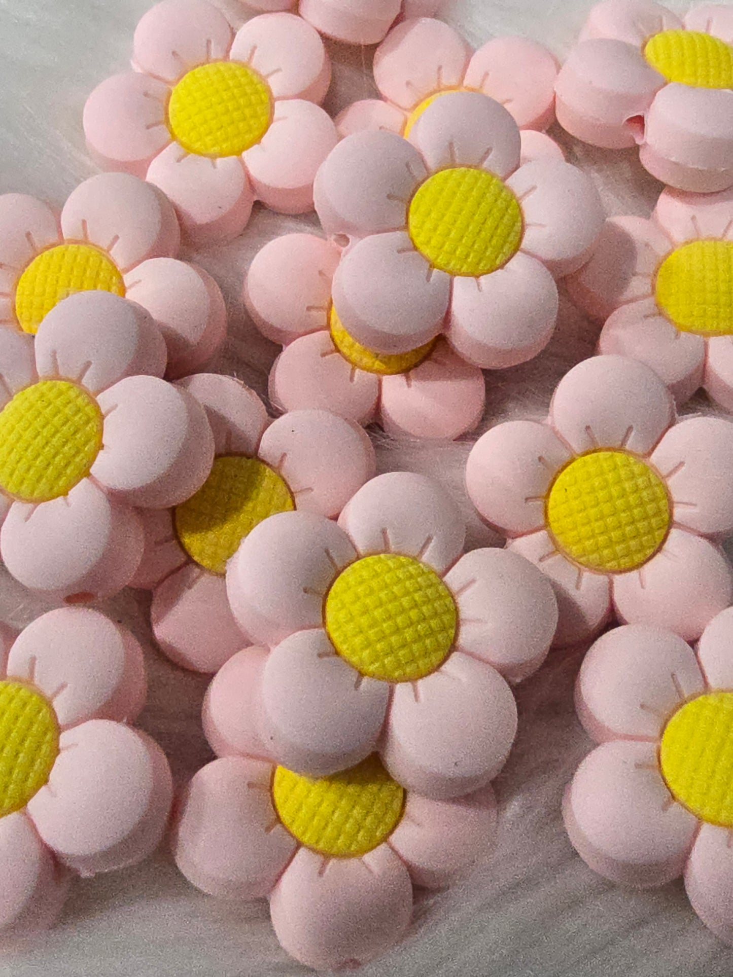 Focal Beads Pink with yellow Flowers
