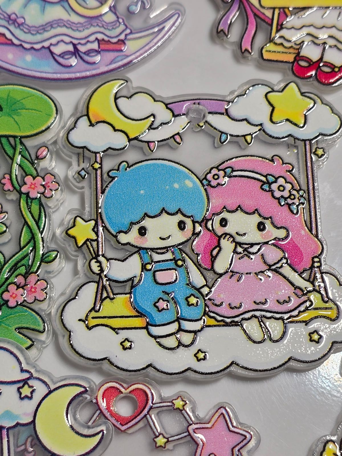 Acrylic Pendant: Sansan family on a swing