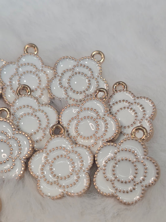 White CC Flowers -Metal Charm Pendant