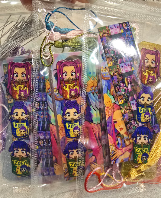 kpop Demon Hunter- Huntrix 3pcs Blank glitter acrylic bookmark with tassels and 6pcs uv dtf decals