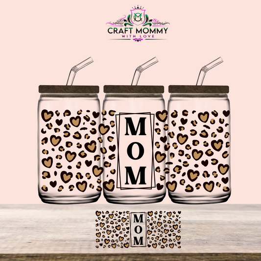 MOM brown heart- UV DTF Wrap 16 oz