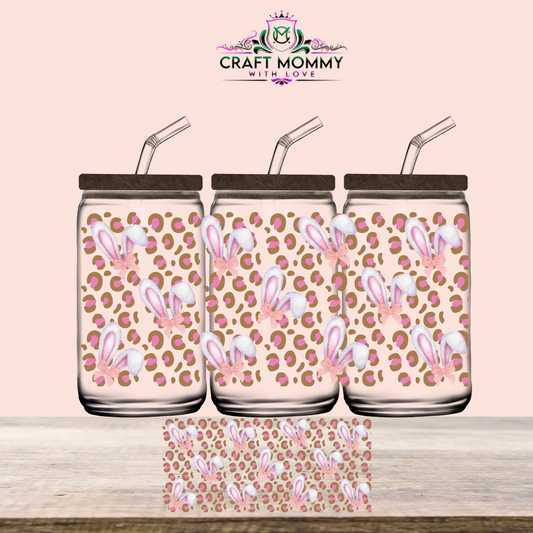 Easter Collection UV DTF Wrap 16oz - cheetah bunny pink