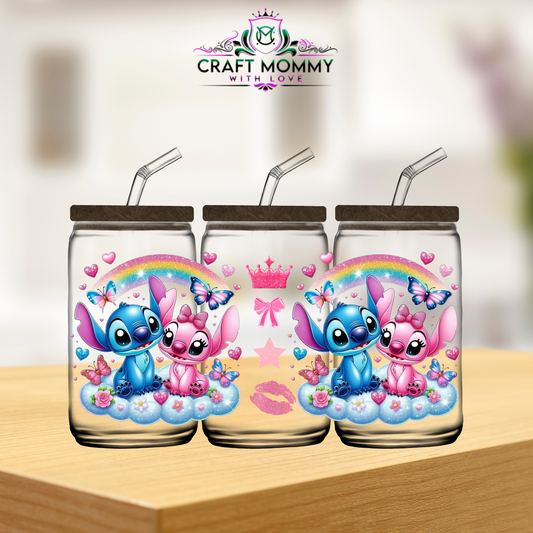 Pink and Blue Glitter Alien-  UV DTF WRAP 16oz