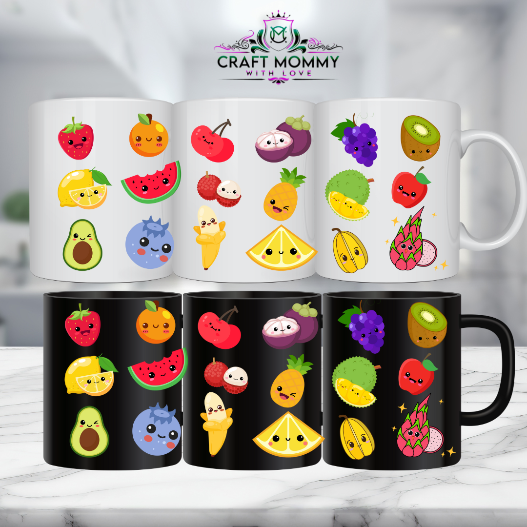 11 oz. Mug UV DTF Wrap- Kawaii Fruits