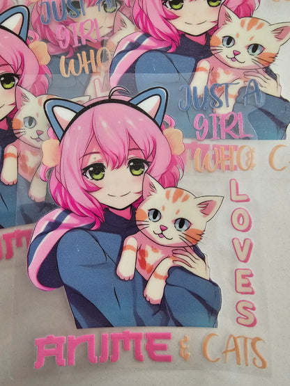 Im just a girl who loves anime and cats -   UV DTF Decal