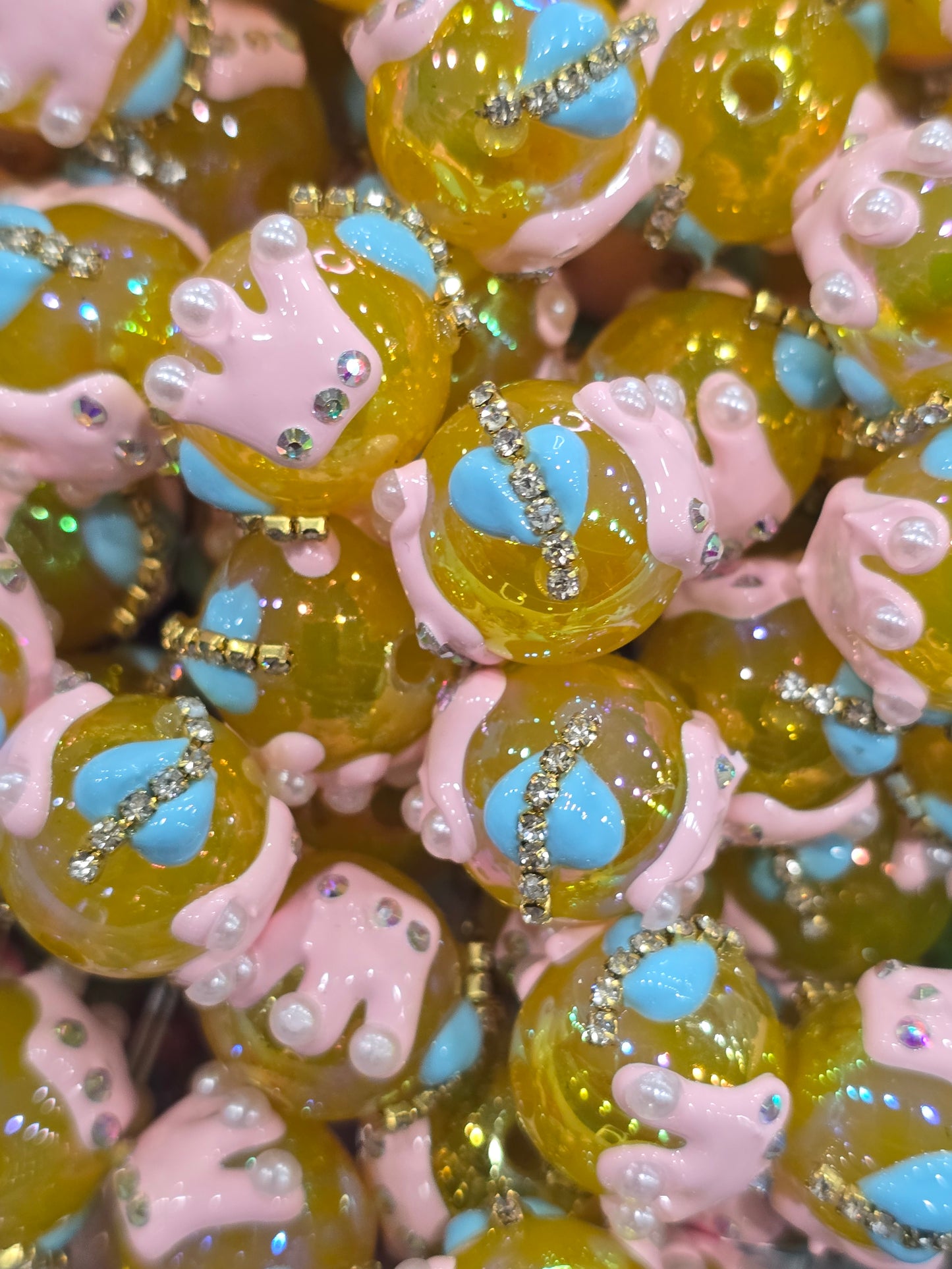 Yellow crown Hand Painted beads 16mm