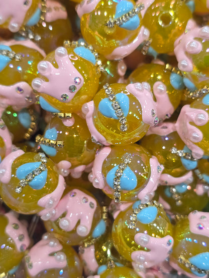 Yellow crown Hand Painted beads 16mm