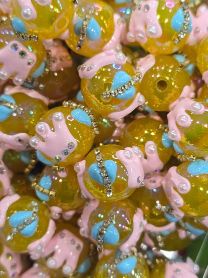 Yellow crown Hand Painted beads 16mm