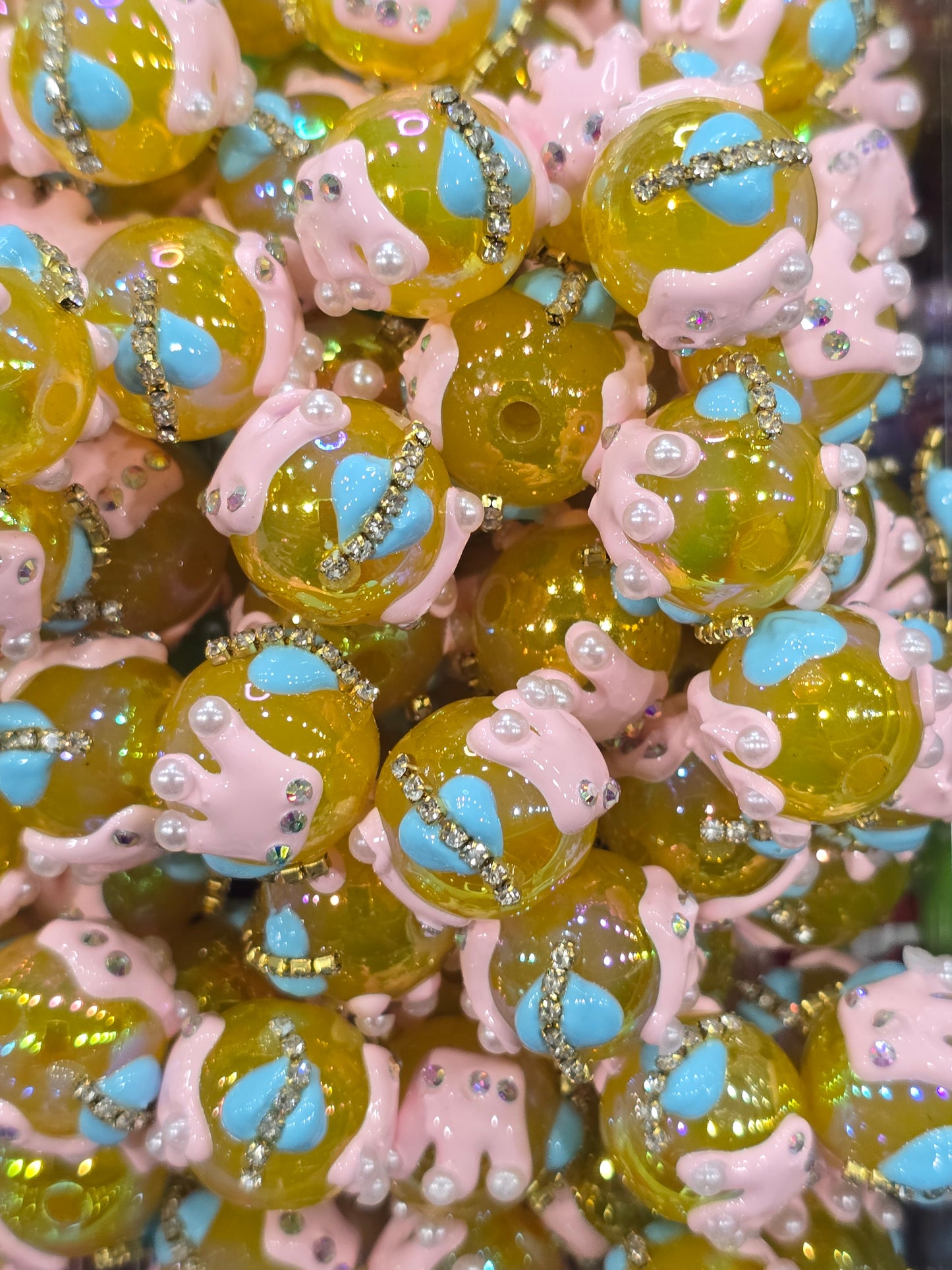 Yellow crown Hand Painted beads 16mm