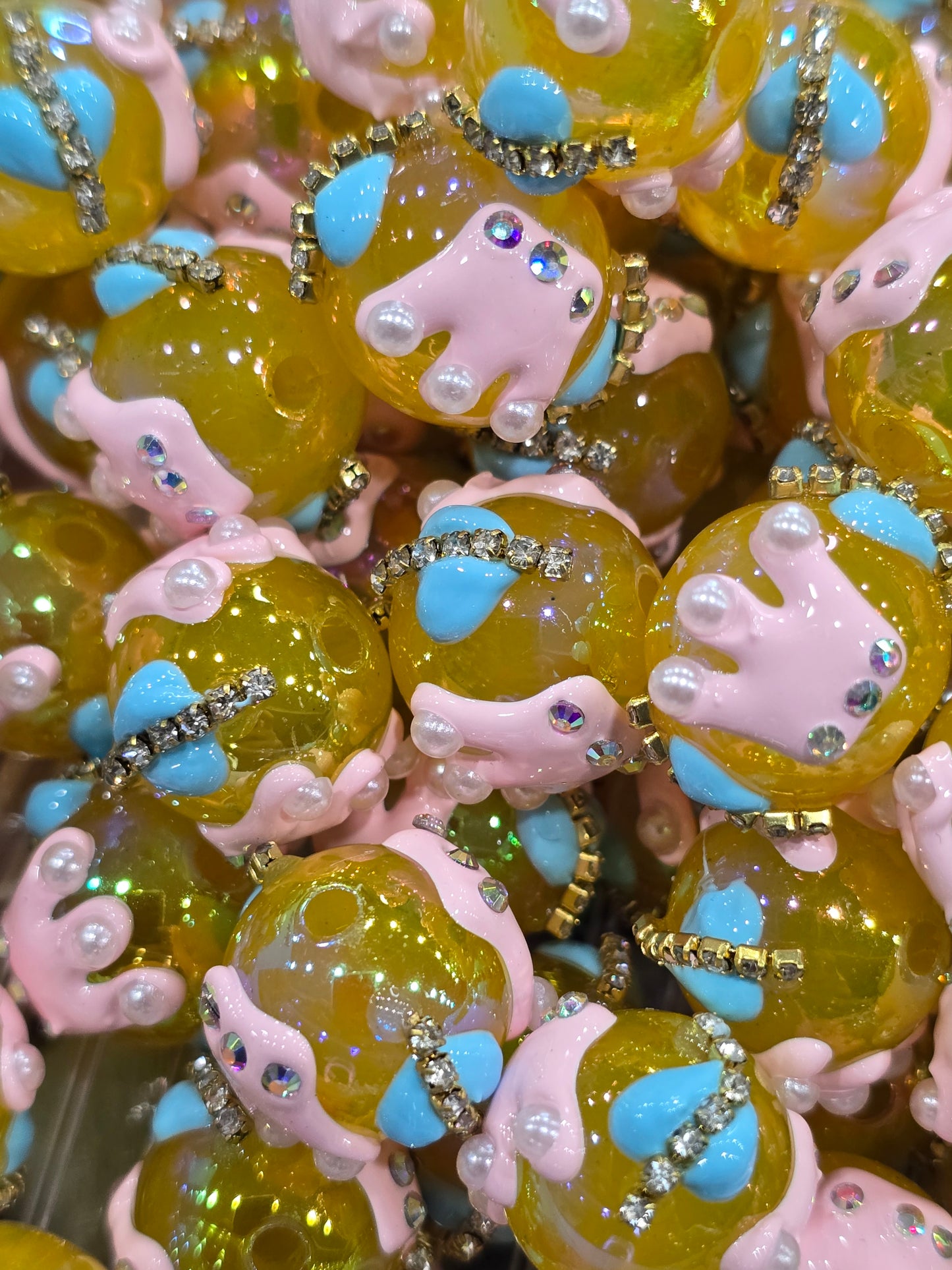 Yellow crown Hand Painted beads 16mm