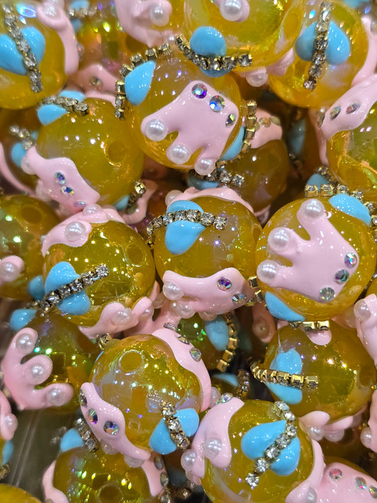 Yellow crown Hand Painted beads 16mm