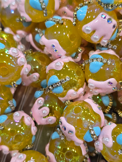 Yellow crown Hand Painted beads 16mm
