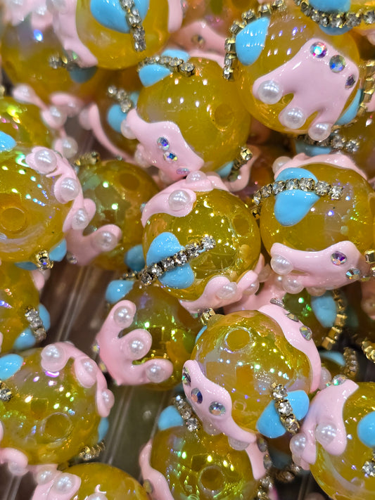 Yellow crown Hand Painted beads 16mm