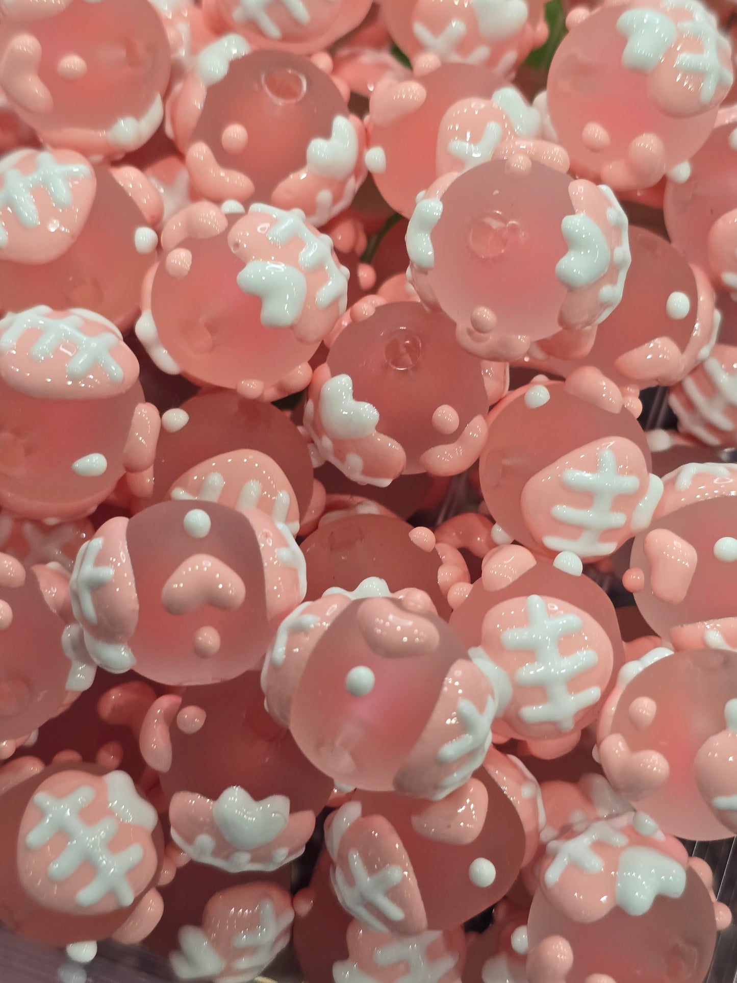 Pink Beautiful Hand Painted beads 16mm
