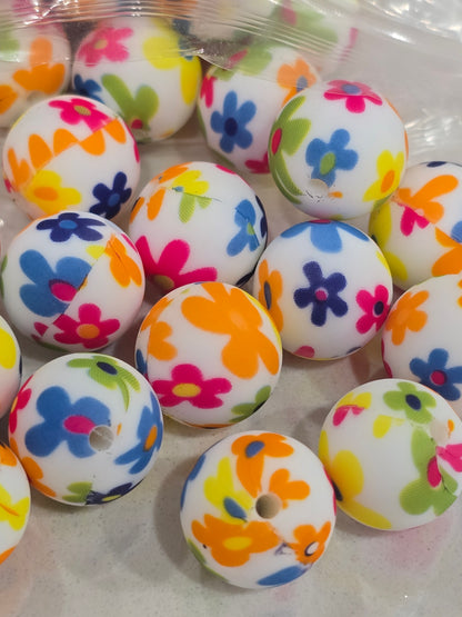 15mm Silicon beads bright floral