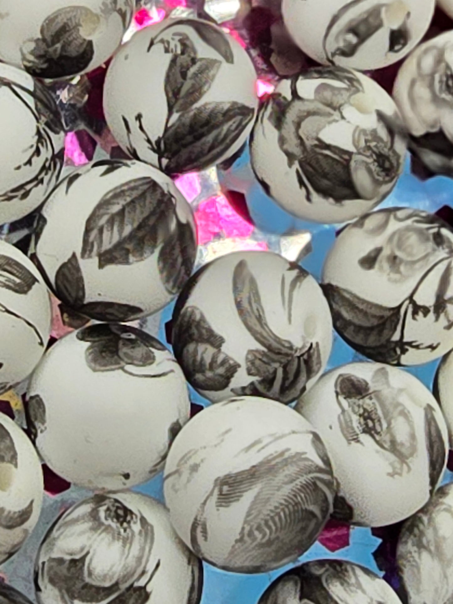 15mm silicon beads- Black Roses