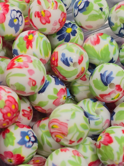 15mm silicon beads- Blue,pink green florals