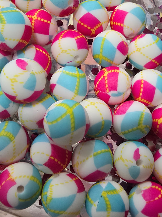 15mm silicon beads- Plaid lines