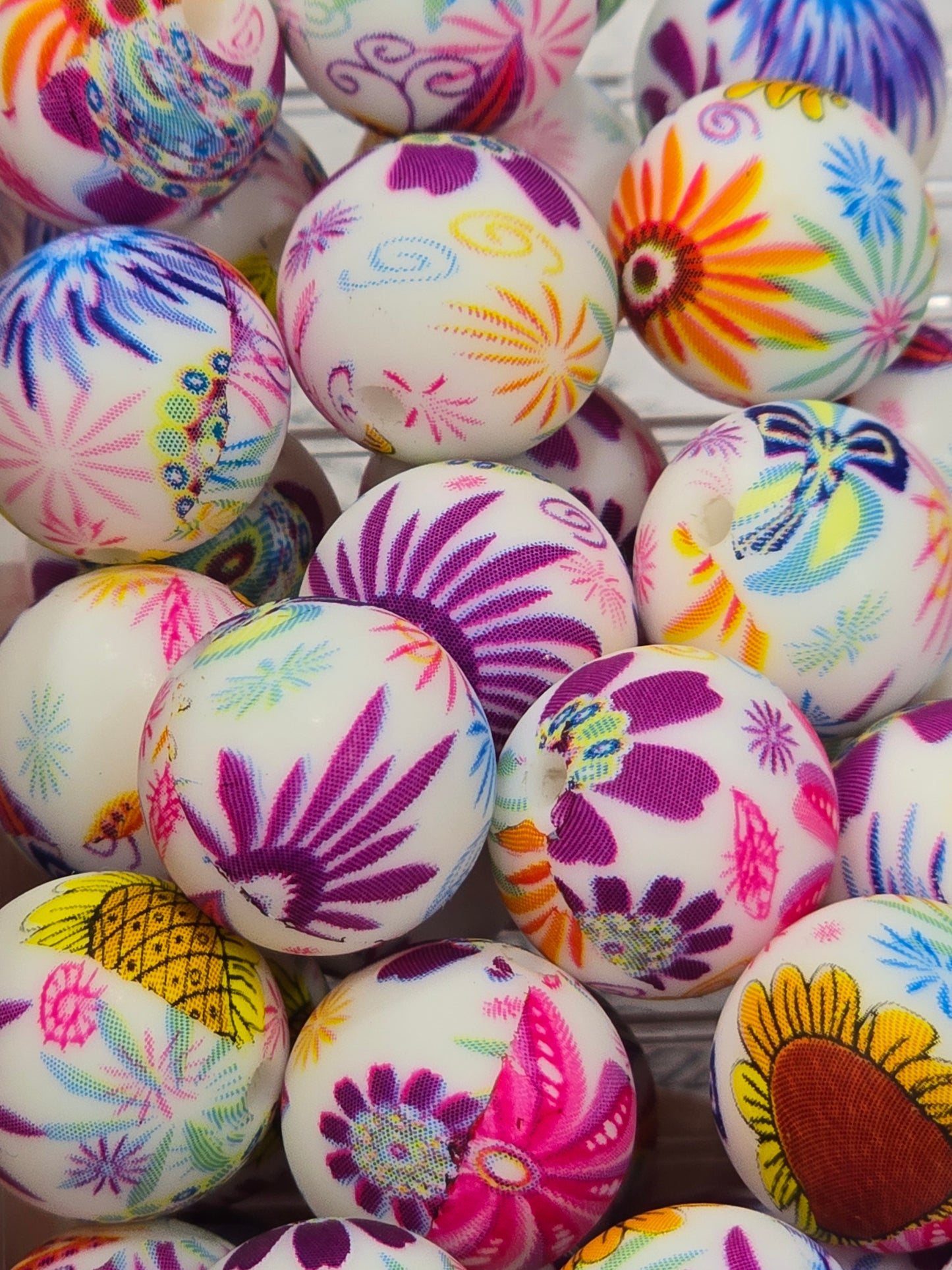 15mm silicon beads- Summer flowers