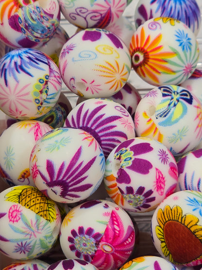 15mm silicon beads- Summer flowers