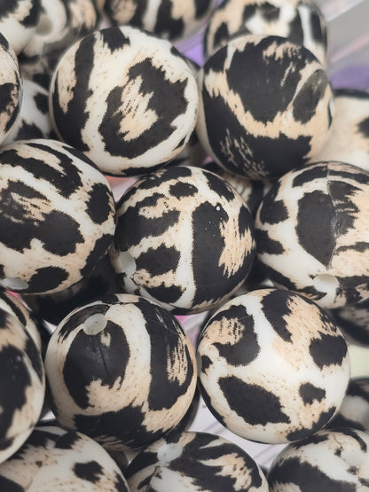 15mm silicon beads- Brown leopard