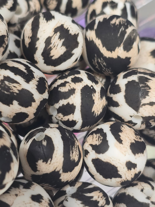15mm silicon beads- Brown leopard