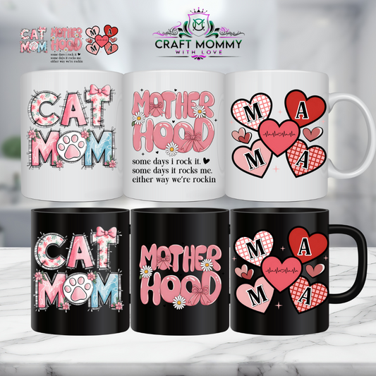 11 oz. Mug UV DTF Wrap- Cat Mom, Motherhood,Mama Decals/sheet