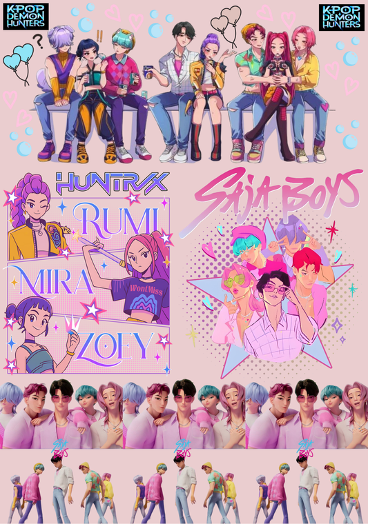 Huntrix and Saja boys- Composition book vinyl sticker (front and back)