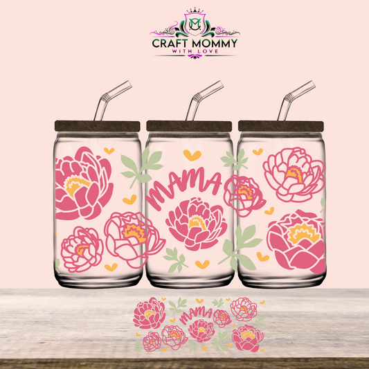 MAMA pink floral- UV DTF Wrap 16 oz