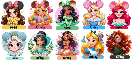 Princesses Name Stickers  UV DTF (custom 1 name per sheet)