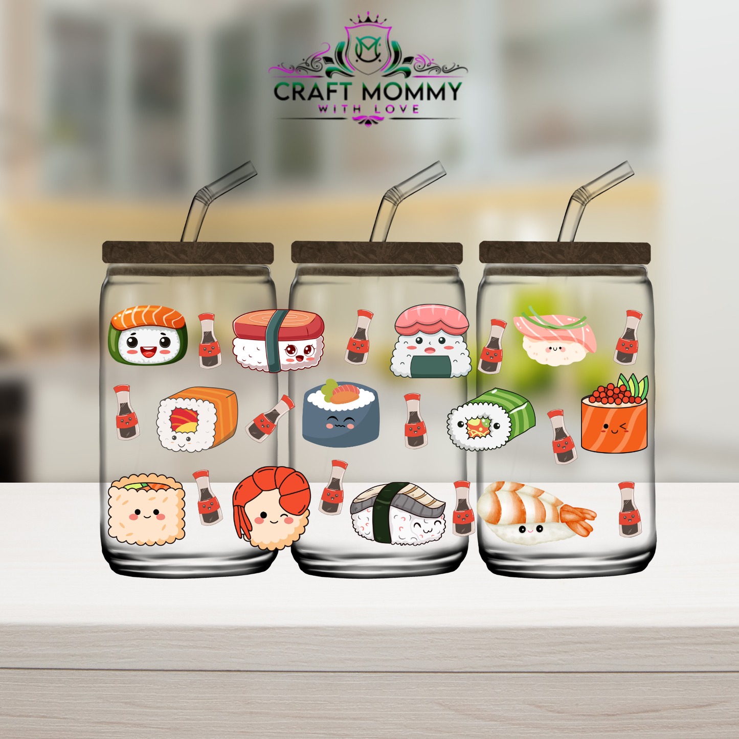Kawaii Sushi-  16oz UV DTF wrap