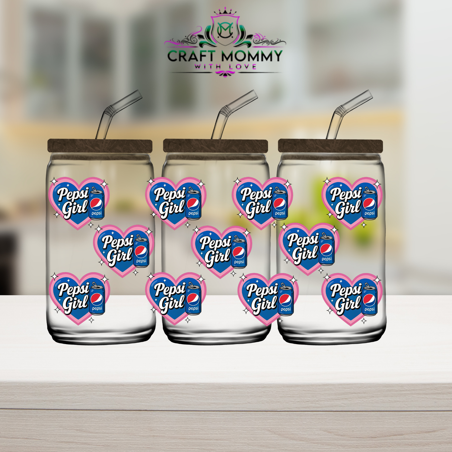 Pepsi Girl-  16oz UV DTF wrap