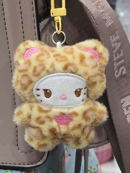 Plushie Keychain-  Light brown with pink heart
