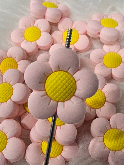 Focal Beads Pink with yellow Flowers