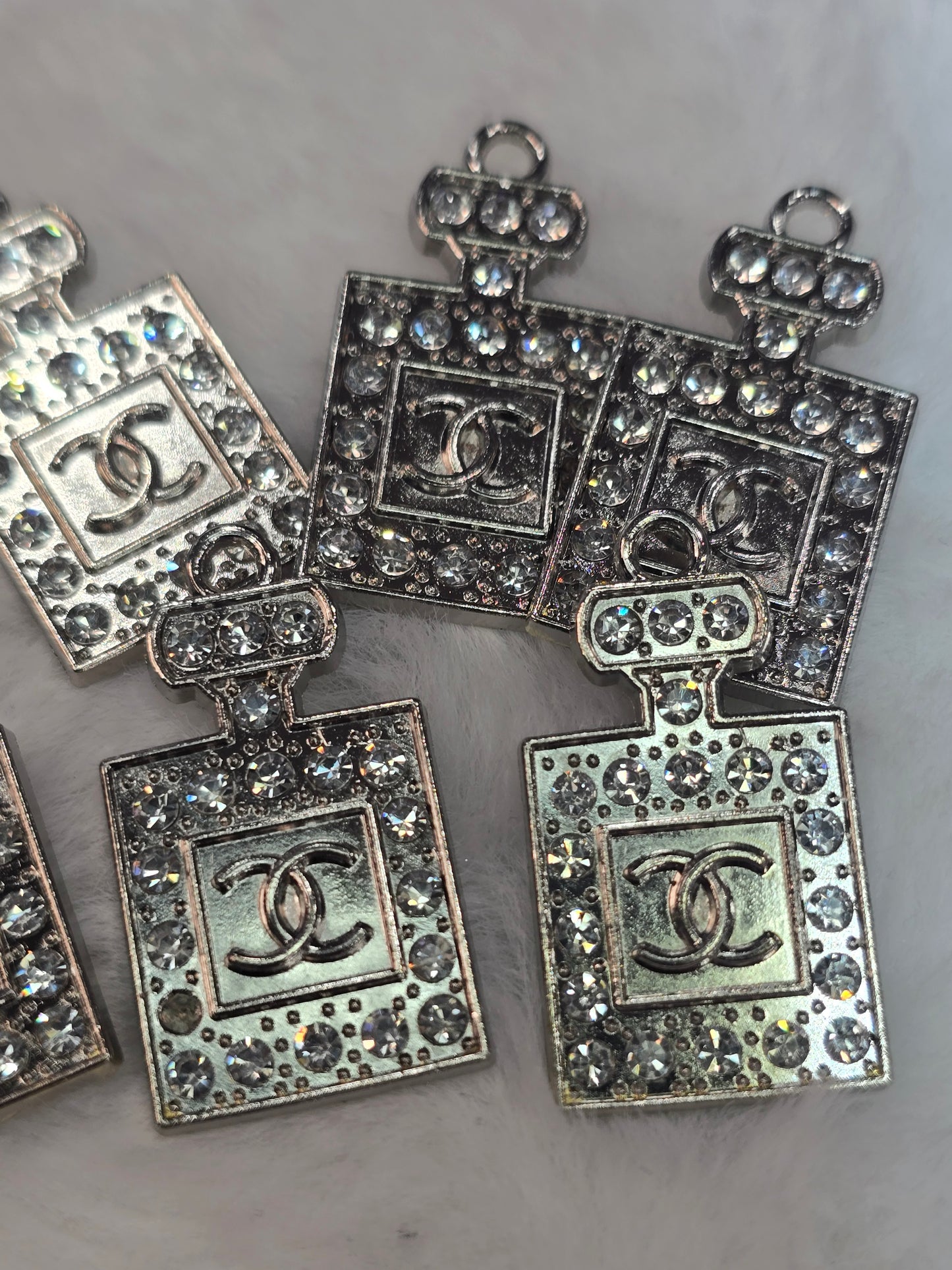 CC Perfume with rhinestone Silver -Metal Charm Pendant