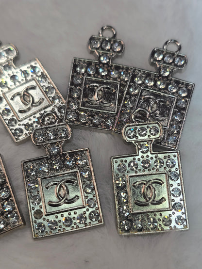 CC Perfume with rhinestone Silver -Metal Charm Pendant