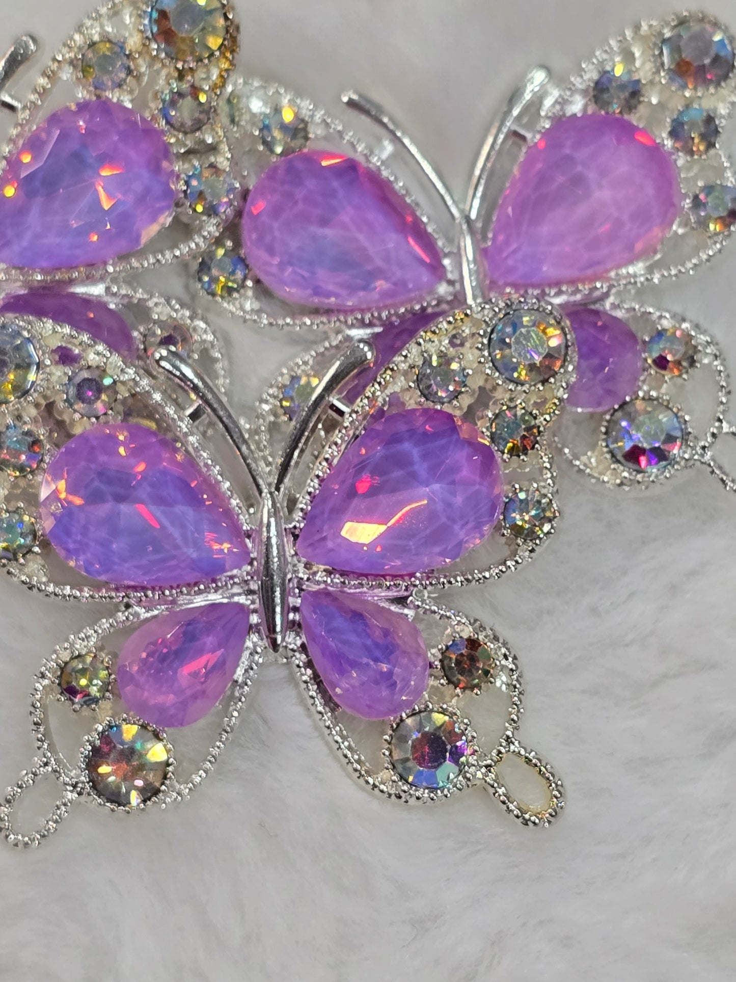 Fancy Butterfly charm with rhinestone flat back (purple pink-silver)
